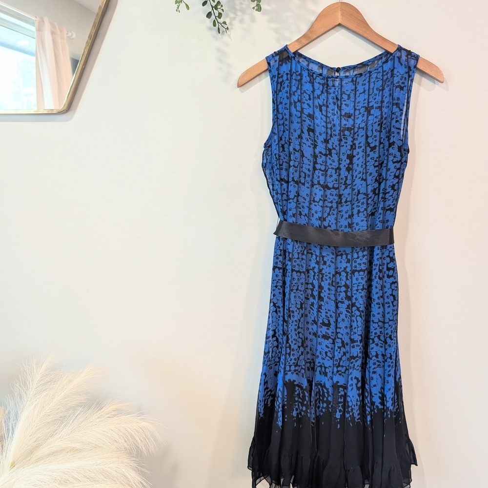 Rickie Freeman For Teri Jon Blue And Black Sheath Midi Dress